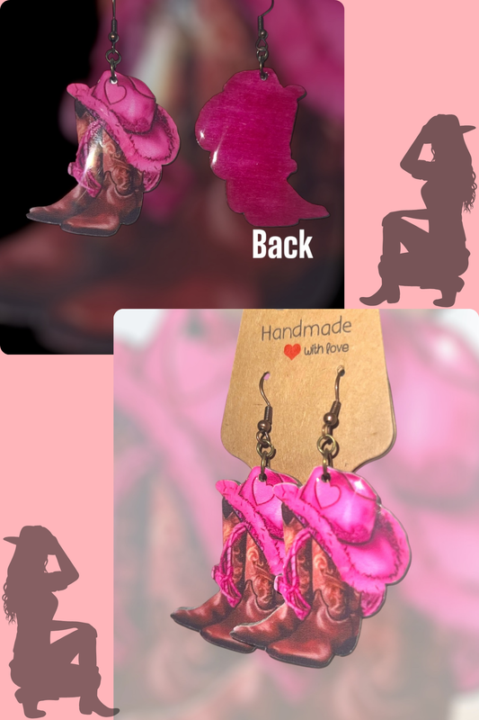 Pink Cowgirl Collection – Handmade Hat & Boot Dangle Earrings