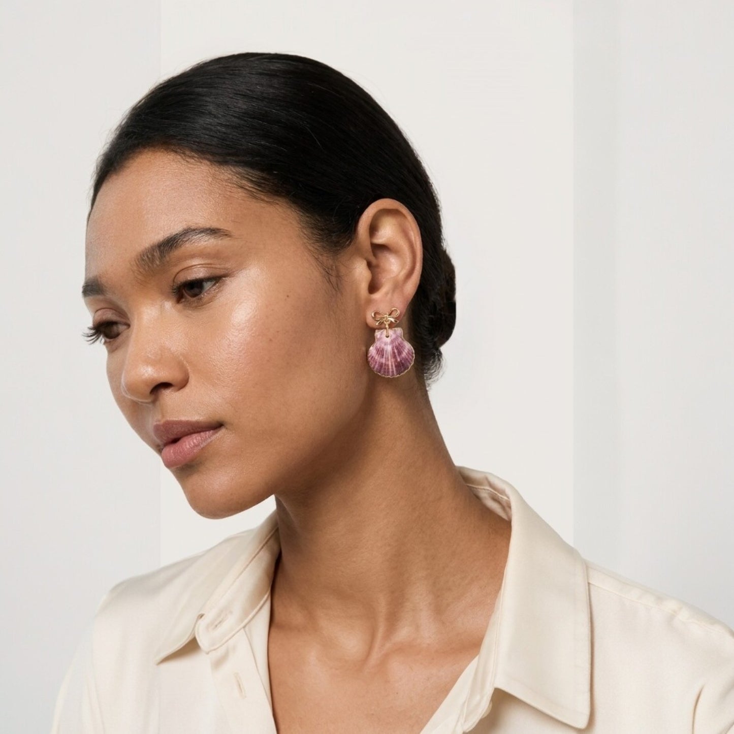 Purple Seashell Bow Earrings