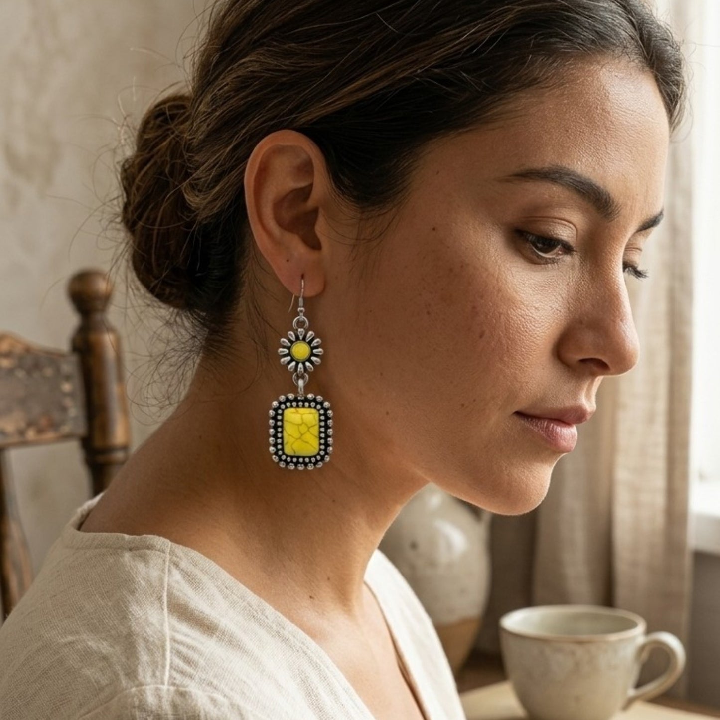 Sunflower Turquoise Earrings – Handmade Southwestern Earrings