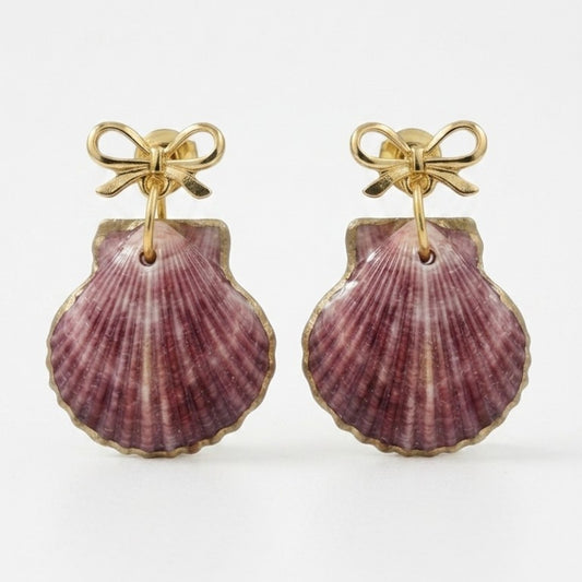 Purple Seashell Bow Earrings