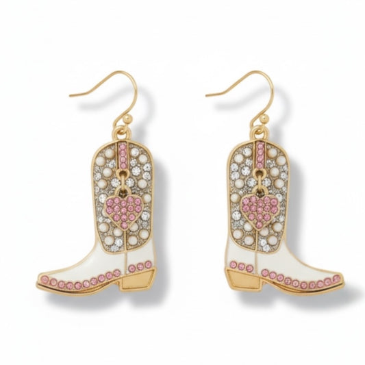 Blush Cowgirl Boot Heart Earrings