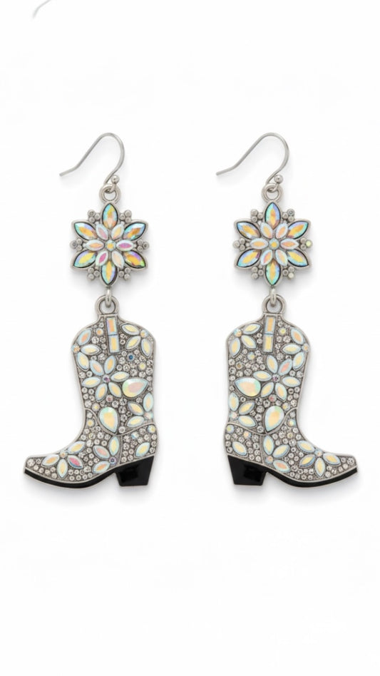 Opal Blossom Cowgirl Boot Earring