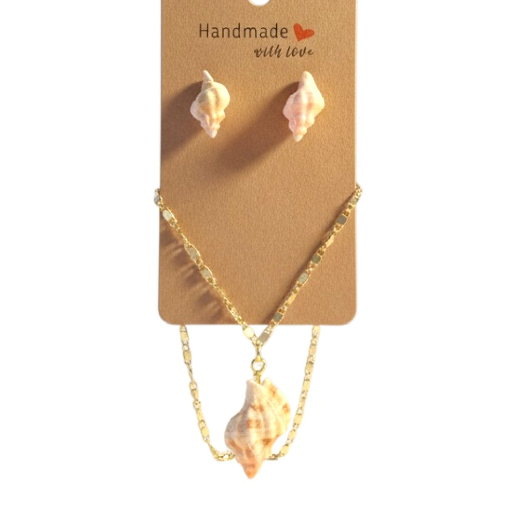 Dainty Conch Shell Necklace & Post Earrings