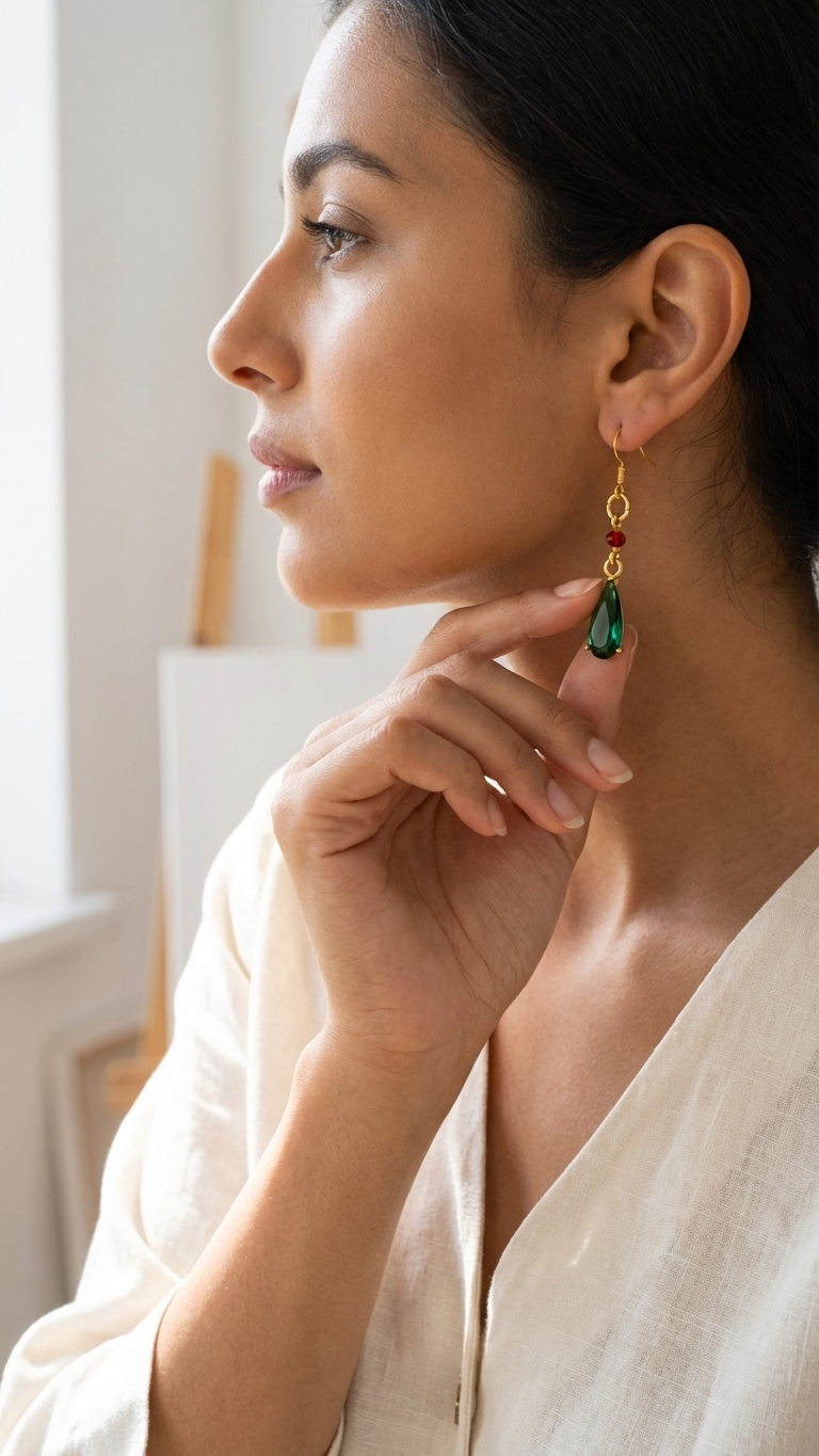 Emerald Moon Drop Earrings