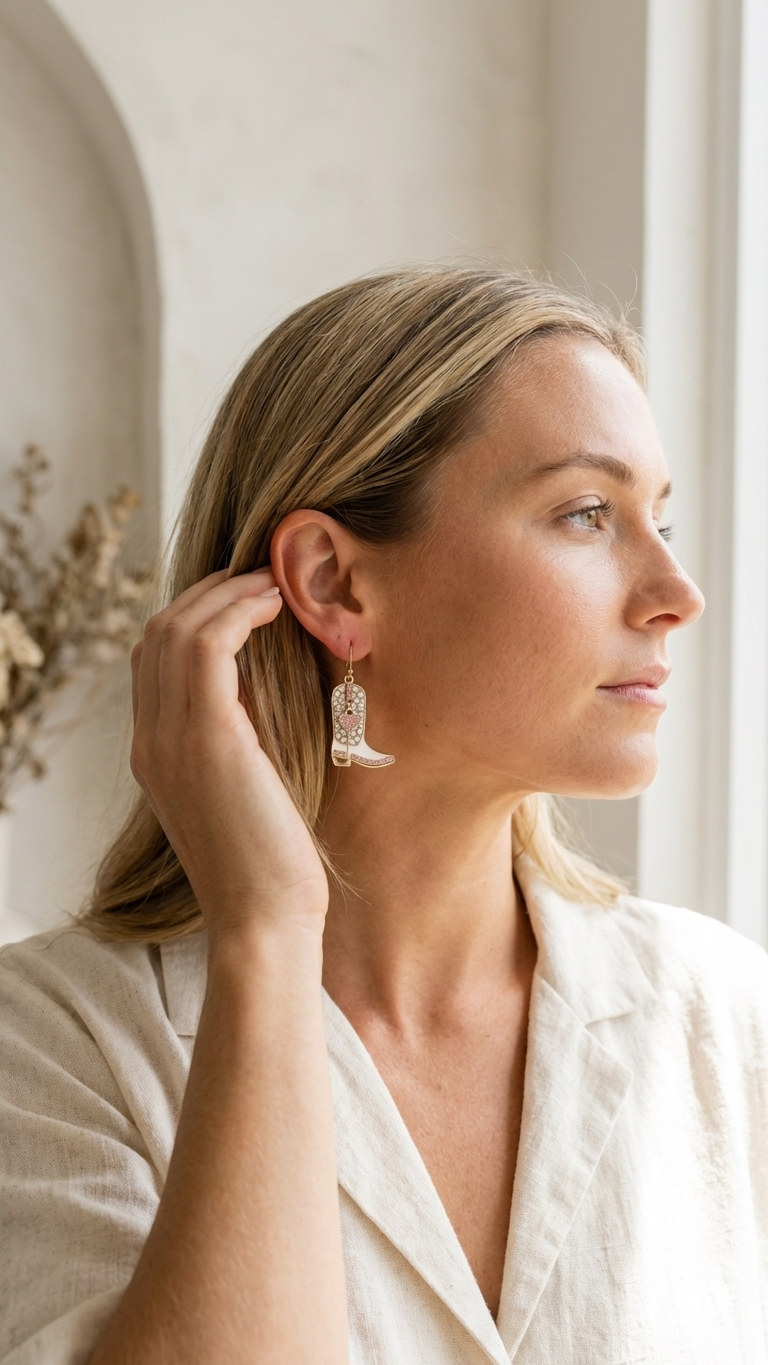 Blush Cowgirl Boot Heart Earrings